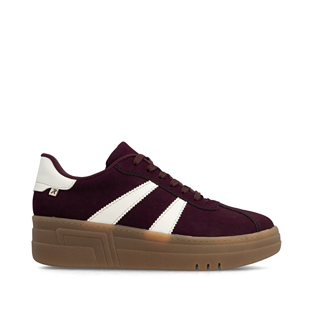 szczegóły RIEKER M7601-30 bordowe damskie sneakersy na platformie 3 cm, nowoczesne i wygod