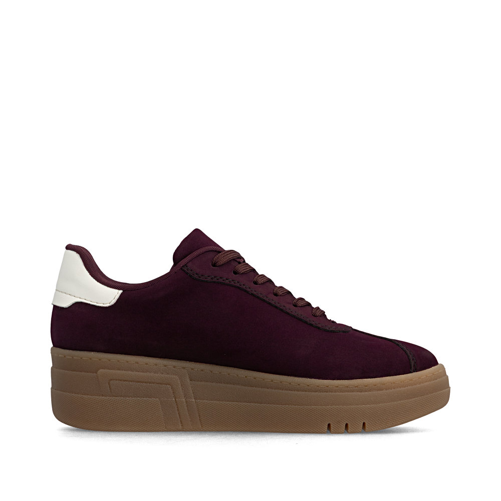 szczegóły RIEKER M7601-30 bordowe damskie sneakersy na platformie 3 cm, nowoczesne i wygod