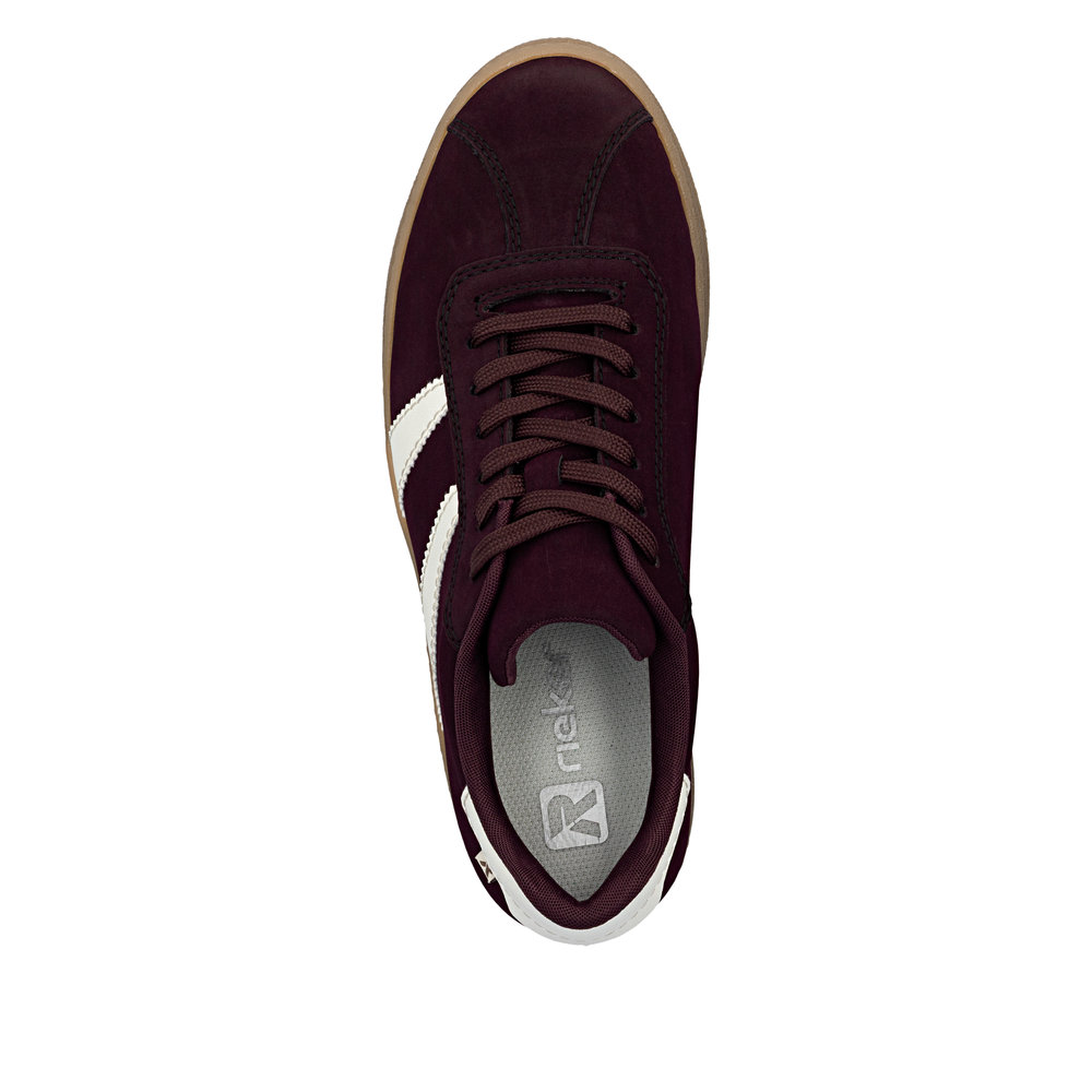 szczegóły RIEKER M7601-30 bordowe damskie sneakersy na platformie 3 cm, nowoczesne i wygod