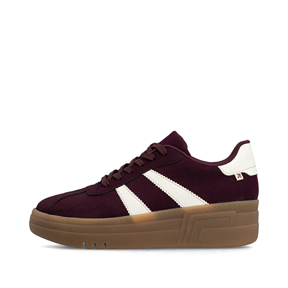 szczegóły RIEKER M7601-30 bordowe damskie sneakersy na platformie 3 cm, nowoczesne i wygod