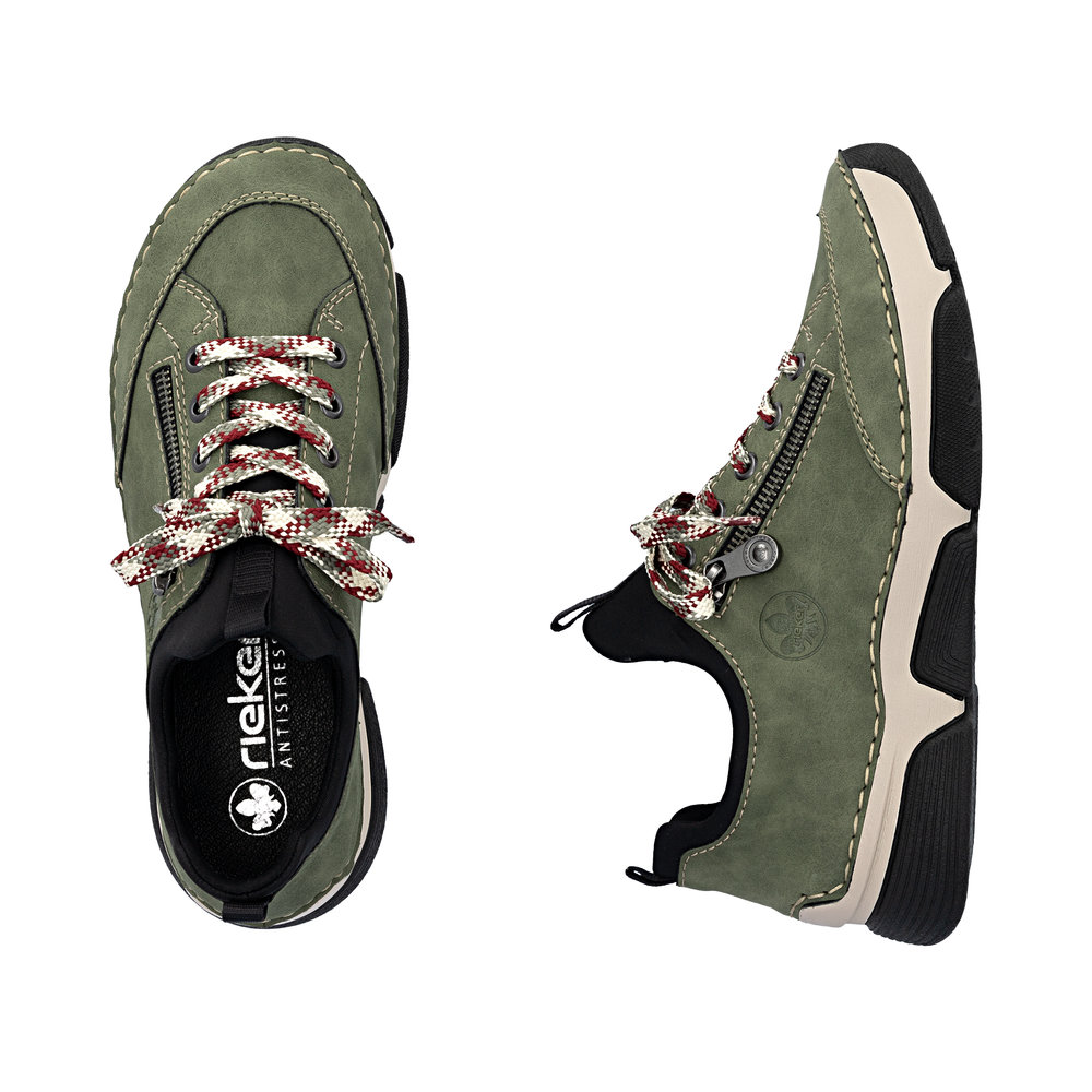 szczegóły RIEKER 45973-54 zielone damskie wygodne sneakersy, podeszwa Anti-Stress