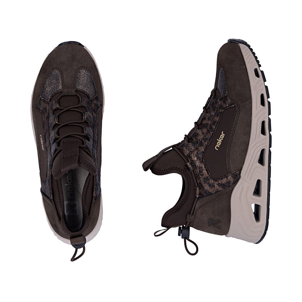 szczegóły RIEKER N5254-25 brązowe damskie sneakersy, wygodne i nowoczesne