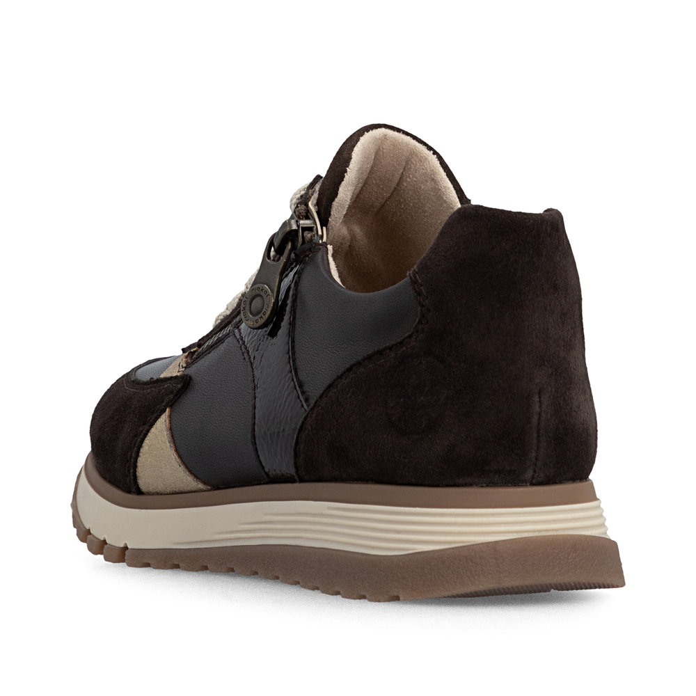 szczegóły RIEKER 49010-26 brązowe damskie skórzane sneakersy, wygodne i nowoczesne