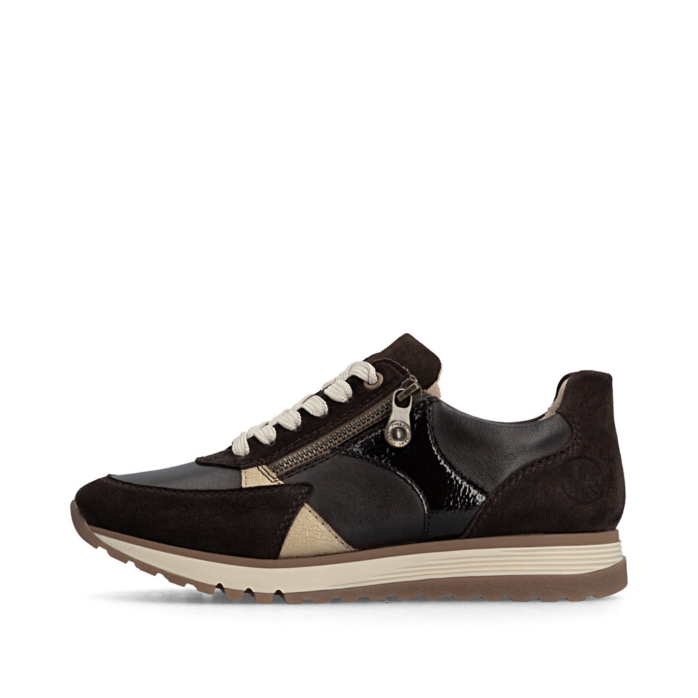 szczegóły RIEKER 49010-26 brązowe damskie skórzane sneakersy, wygodne i nowoczesne