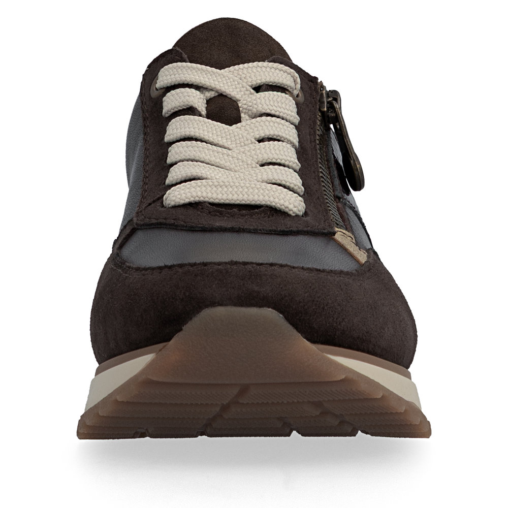 szczegóły RIEKER 49010-26 brązowe damskie skórzane sneakersy, wygodne i nowoczesne