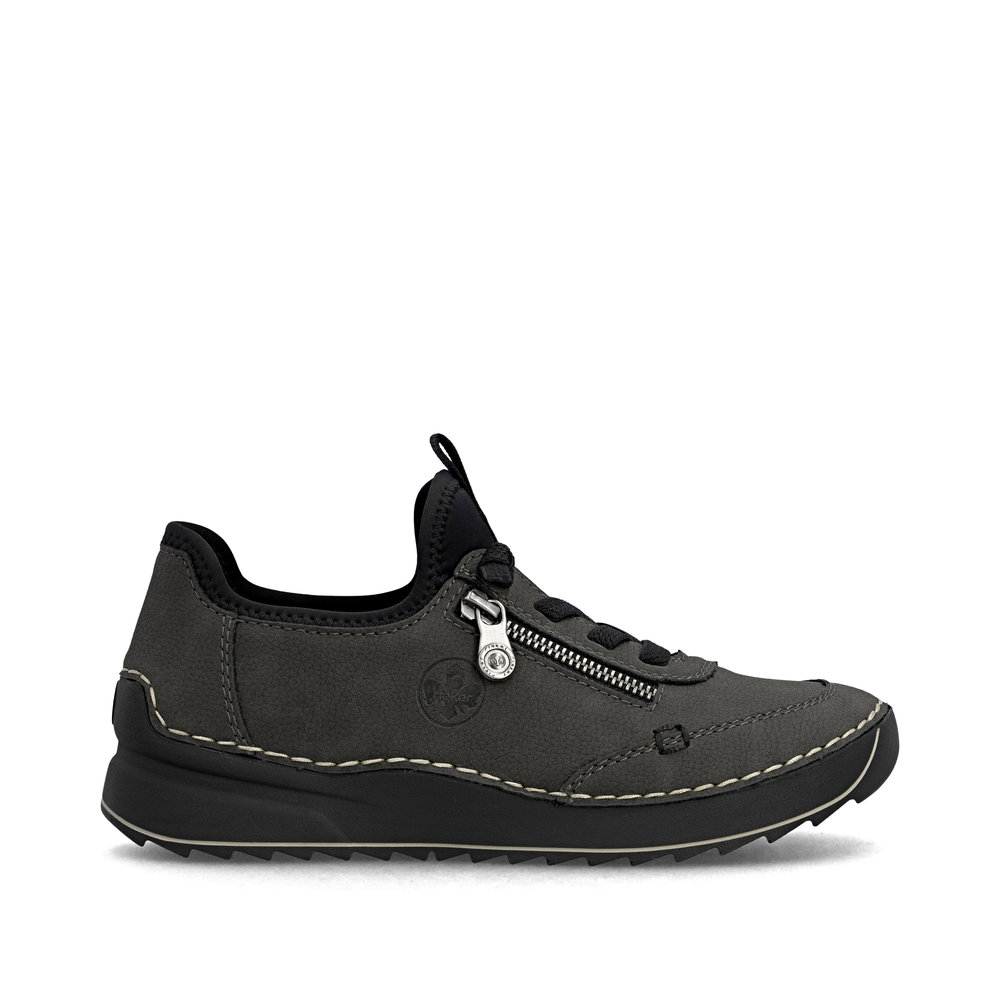 szczegóły RIEKER 51568-45 szare damskie półbuty, wygodna podeszwa Antistress