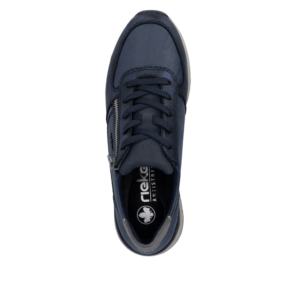 szczegóły RIEKER 58902-14 niebieskie damskie sneakersy, podeszwa Antistress zapewniająca w