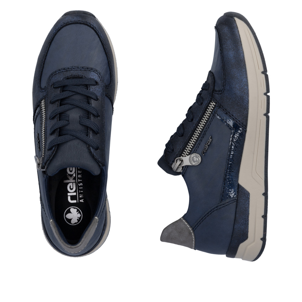 szczegóły RIEKER 58902-14 niebieskie damskie sneakersy, podeszwa Antistress zapewniająca w