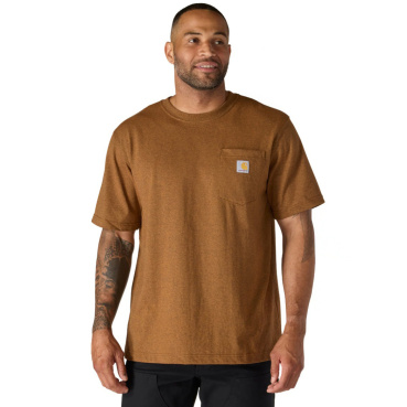 CARHARTT Pocket brązowy męski t shirt bawełniany, luźny nowoczesny krój, kultowa