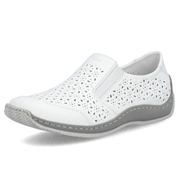 RIEKER L1756-80 białe damskie półbuty, skóra naturalna, podeszwa Antistress