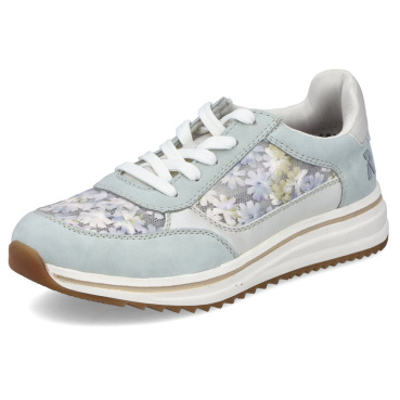 RIEKER L5812-91 niebieskie damskie skórzane sneakersy z pięknym wzorem, Antistre