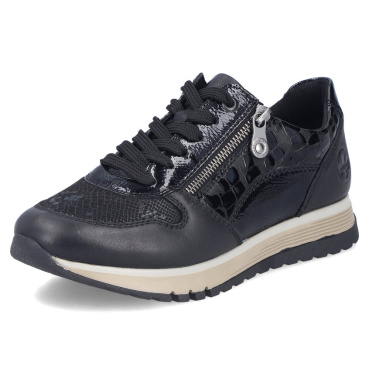 RIEKER 49003-01 czarne damskie skórzane sneakersy, ponadczasowy design