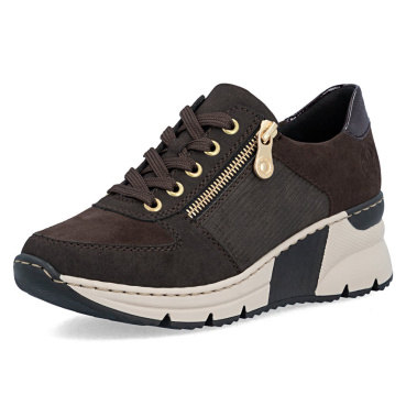 RIEKER N6314-25 brązowe damskie nowoczesne skórzane sneakersy, wygodna podeszwa