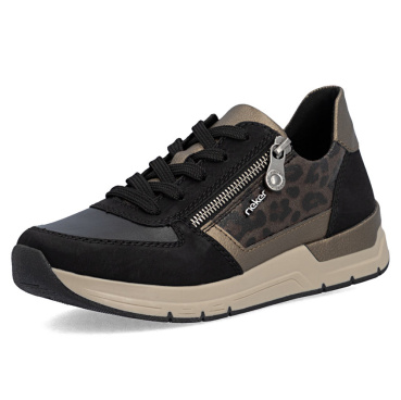 RIEKER 58902-91 czarne damskie nowoczesne sneakersy, wygodna podeszwa Anti-Stres