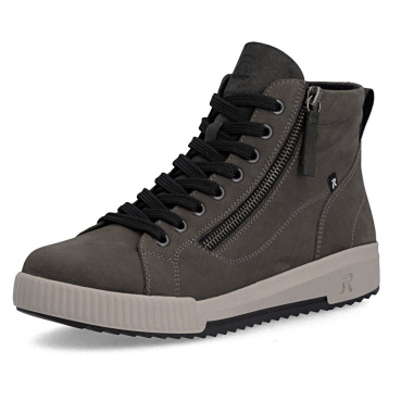 RIEKER W0164-46 szare damskie skórzane sneakersy za kostkę, wygodne i nowoczesne