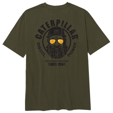 CATERPILLAR Graphic Men zielona męska koszulka, wygodna, atrakcyjny nadruk CAT