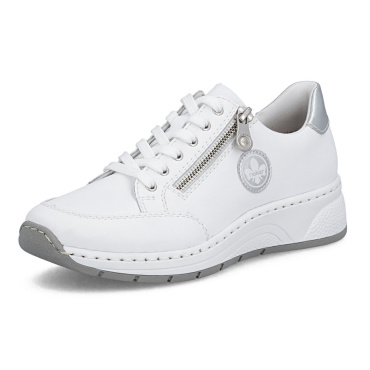 RIEKER N6508-80 białe damskie skórzane sneakersy z technologią Antistress
