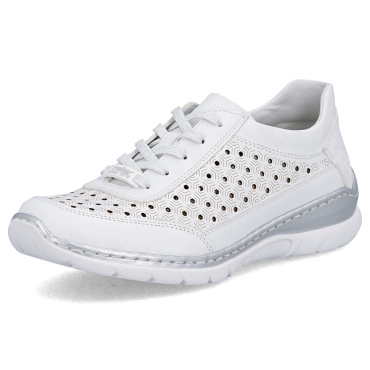RIEKER L3217-80 białe damskie skórzane sneakersy, przewiewne, podeszwa Antistres