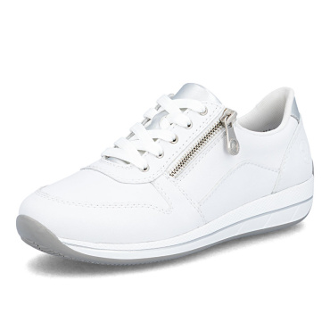RIEKER N1100-81 białe damskie skórzane sneakersy, wygodna podeszwa Antistress