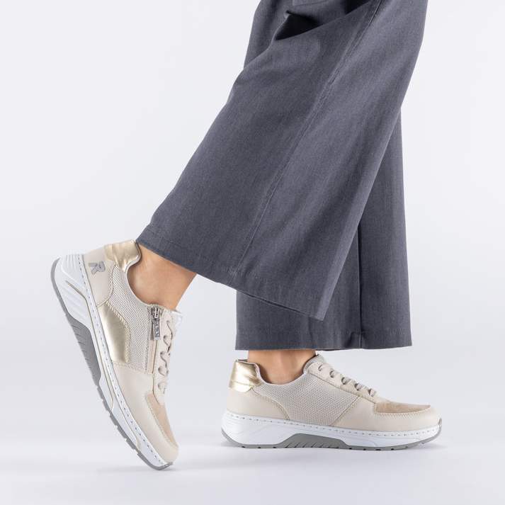 szczegóły RIEKER 53101-60 beżowe damskie wygodne i przewiewne sneakersy do miasta
