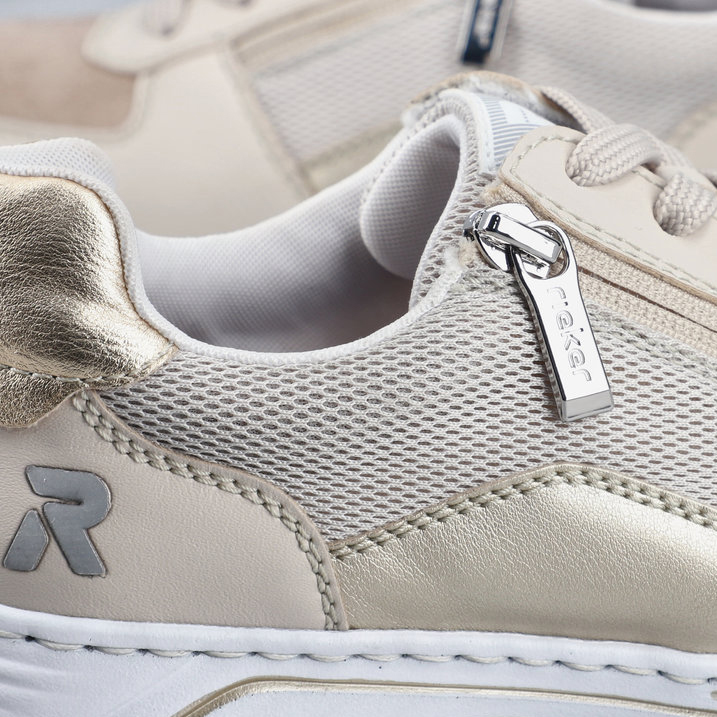 szczegóły RIEKER 53101-60 beżowe damskie wygodne i przewiewne sneakersy do miasta