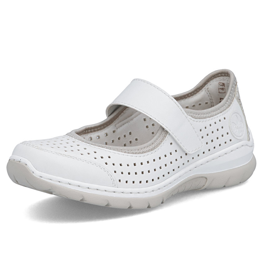 szczegóły RIEKER L32B5-82 białe damskie letnie półbuty, oddychające, Antistress