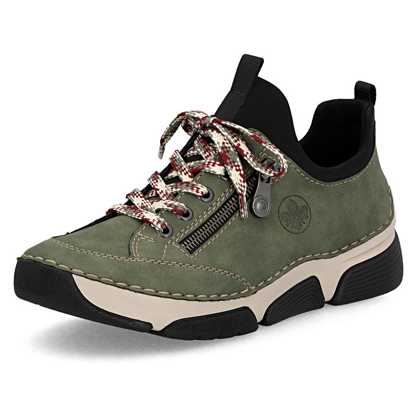 szczegóły RIEKER 45973-54 zielone damskie wygodne sneakersy, podeszwa Anti-Stress