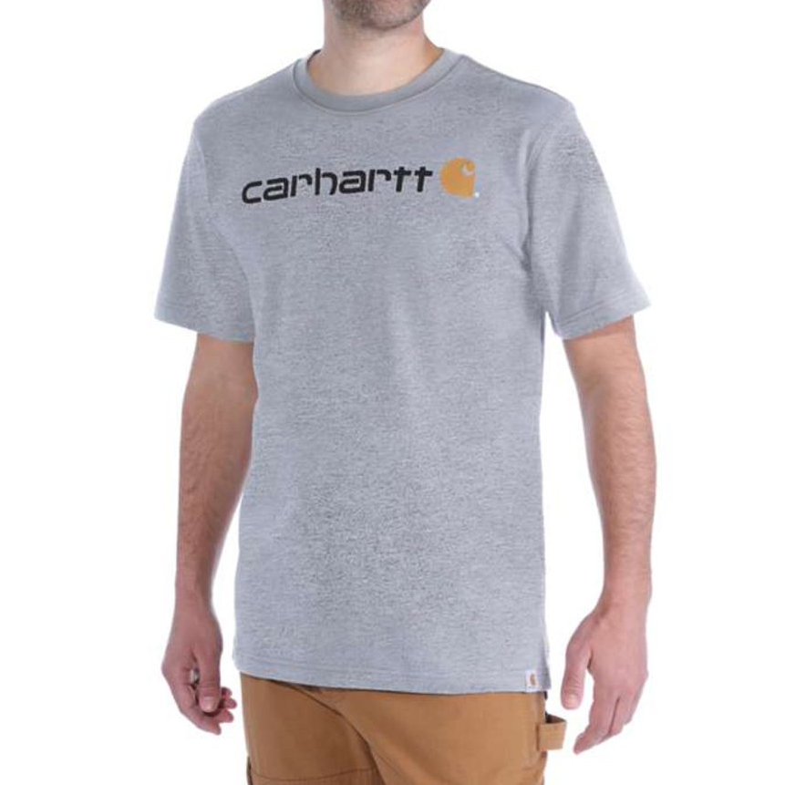 szczegóły CARHARTT Core Logo szary męski t-shirt bawełniany, luźny nowoczesny krój, kultow