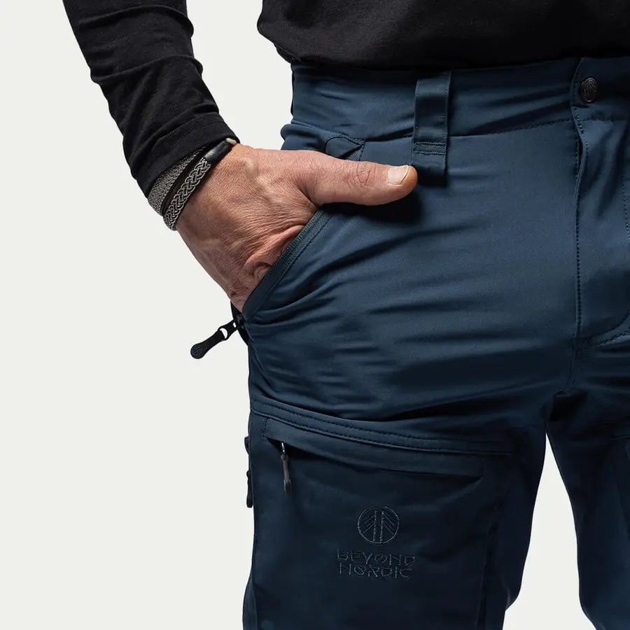 szczegóły Beyond Nordic Sweden męskie niebieskie spodnie outdoorowe 2w1 z odpinanymi nogaw