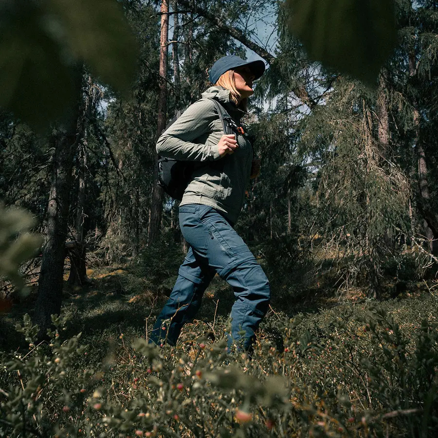 szczegóły Beyond Nordic Sweden Zip-Off niebieskie damskie spodnie outdoorowe 2w1 Teflon Ec