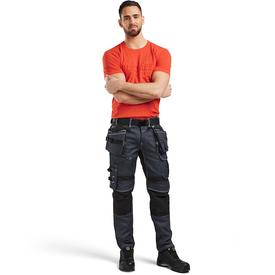 szczegóły BLAKLADER Sweden męska profesjonalna koszulka z logo 3D, pomarańczowa, 100% bawe